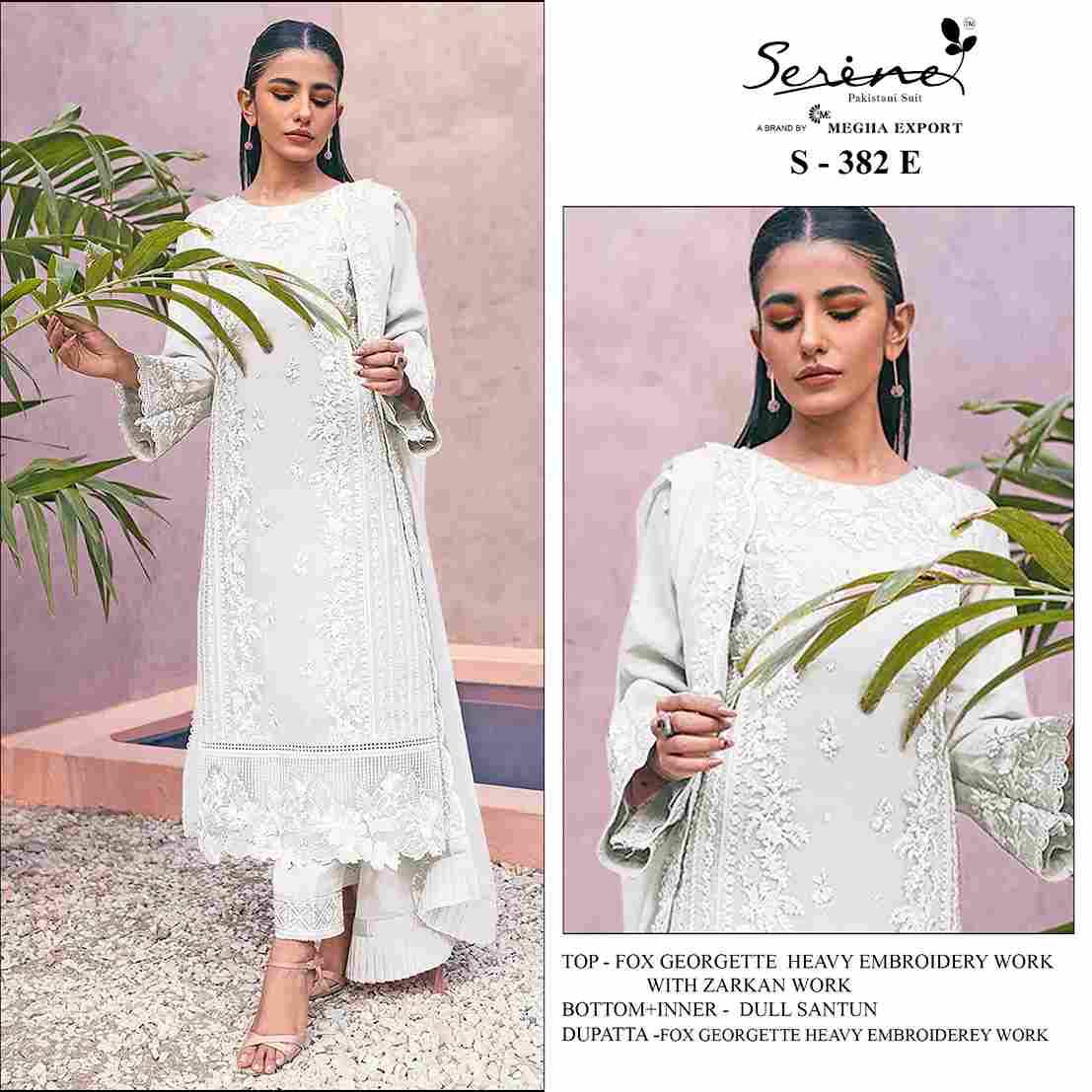 Serene Hit Design S-382 Colours Vol-2 By Serene S-382-E To S-382-H Series Designer Pakistani Suits Beautiful Fancy Colorful Stylish Party Wear & Occasional Wear Faux Georgette Embroidered Dresses At Wholesale Price