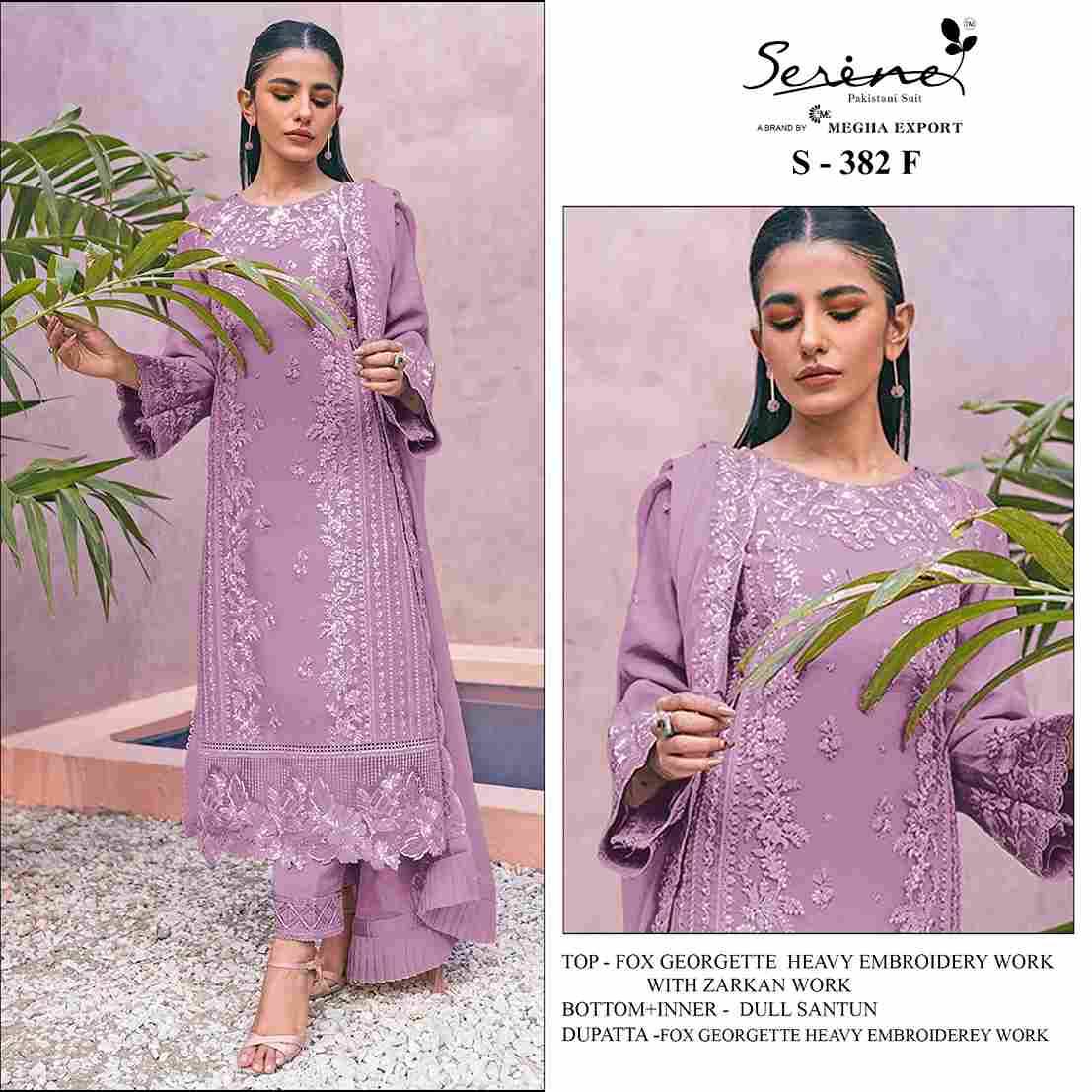 Serene Hit Design S-382 Colours Vol-2 By Serene S-382-E To S-382-H Series Designer Pakistani Suits Beautiful Fancy Colorful Stylish Party Wear & Occasional Wear Faux Georgette Embroidered Dresses At Wholesale Price