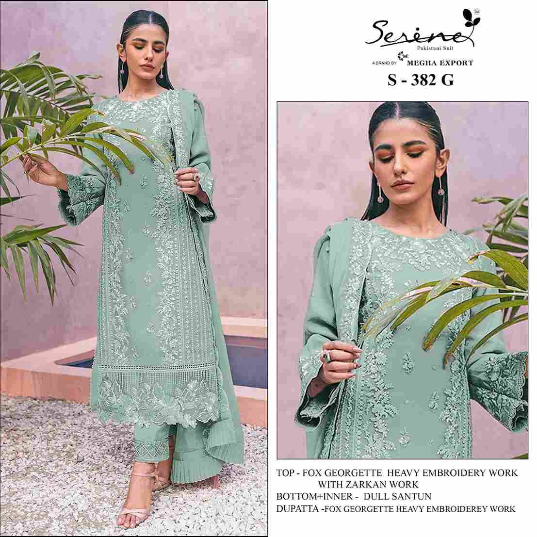 Serene Hit Design S-382 Colours Vol-2 By Serene S-382-E To S-382-H Series Designer Pakistani Suits Beautiful Fancy Colorful Stylish Party Wear & Occasional Wear Faux Georgette Embroidered Dresses At Wholesale Price