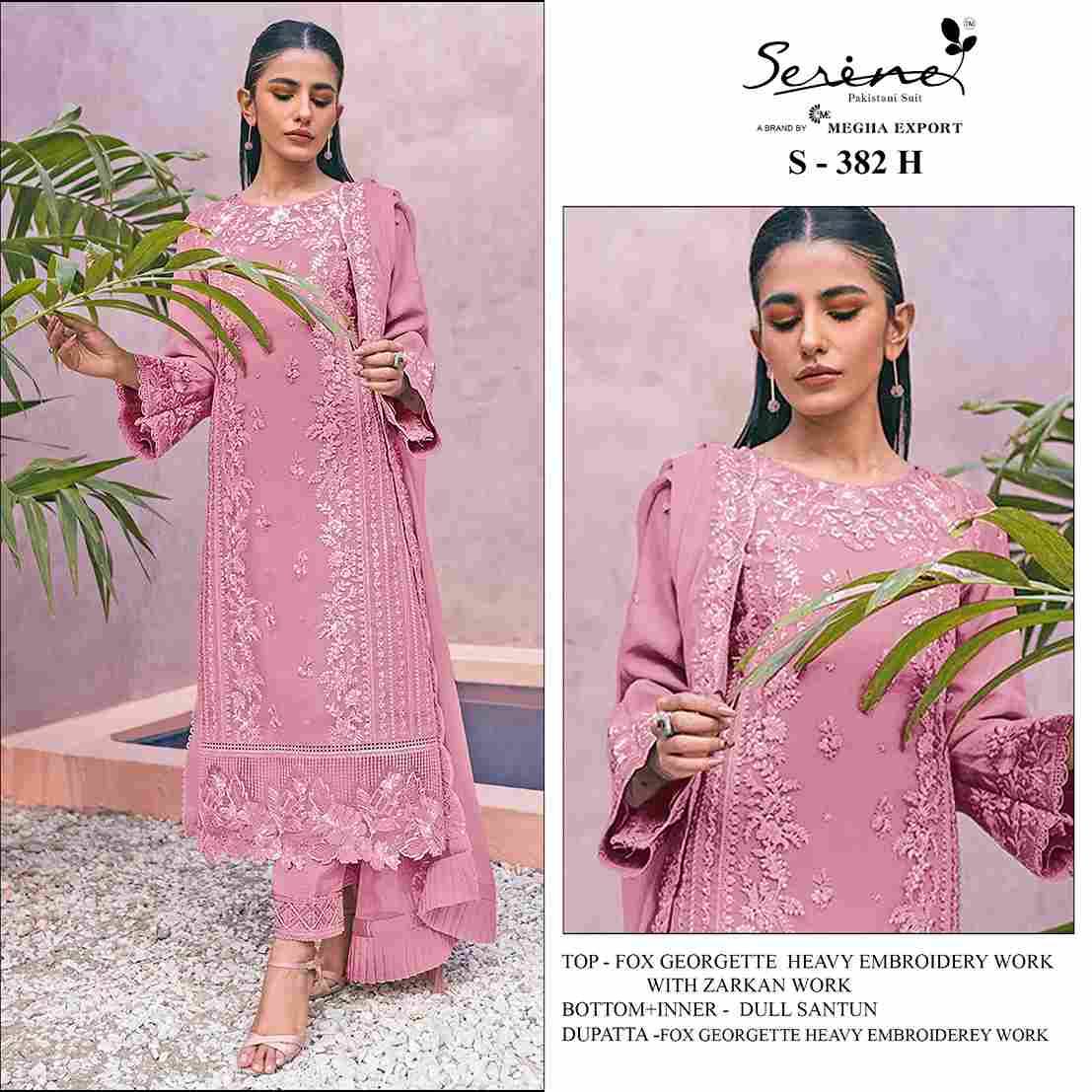 Serene Hit Design S-382 Colours Vol-2 By Serene S-382-E To S-382-H Series Designer Pakistani Suits Beautiful Fancy Colorful Stylish Party Wear & Occasional Wear Faux Georgette Embroidered Dresses At Wholesale Price