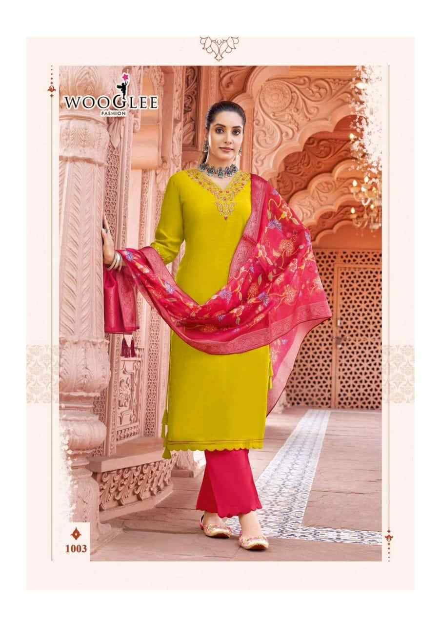 Jakhee By Wooglee 1001 To 1006 Series Beautiful Stylish Festive Suits Fancy Colorful Casual Wear & Ethnic Wear & Ready To Wear Viscose Weaving Dresses At Wholesale Price