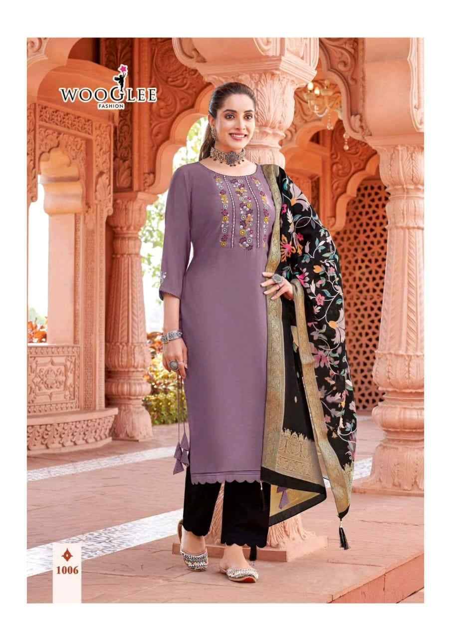 Jakhee By Wooglee 1001 To 1006 Series Beautiful Stylish Festive Suits Fancy Colorful Casual Wear & Ethnic Wear & Ready To Wear Viscose Weaving Dresses At Wholesale Price