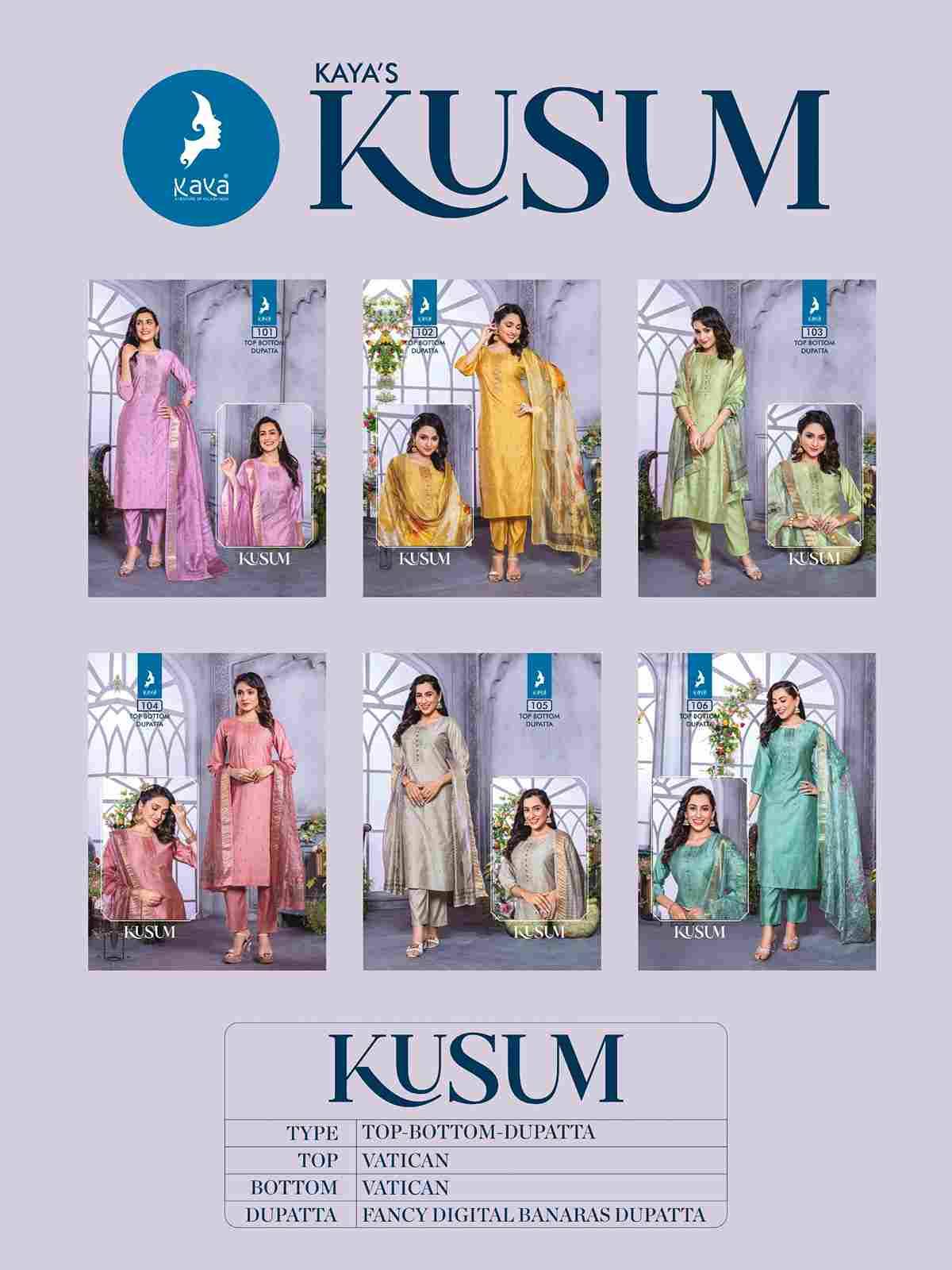 Kusum By Kaya 101 To 106 Series Beautiful Festive Suits Colorful Stylish Fancy Casual Wear & Ethnic Wear Vatican Silk Dresses At Wholesale Price