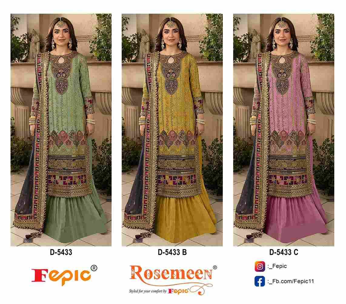 Fepic 5433 Colours By Fepic 5433-A To 5433-C Series Beautiful Pakistani Suits Colorful Stylish Fancy Casual Wear & Ethnic Wear Organza Embroidered Dresses At Wholesale Price