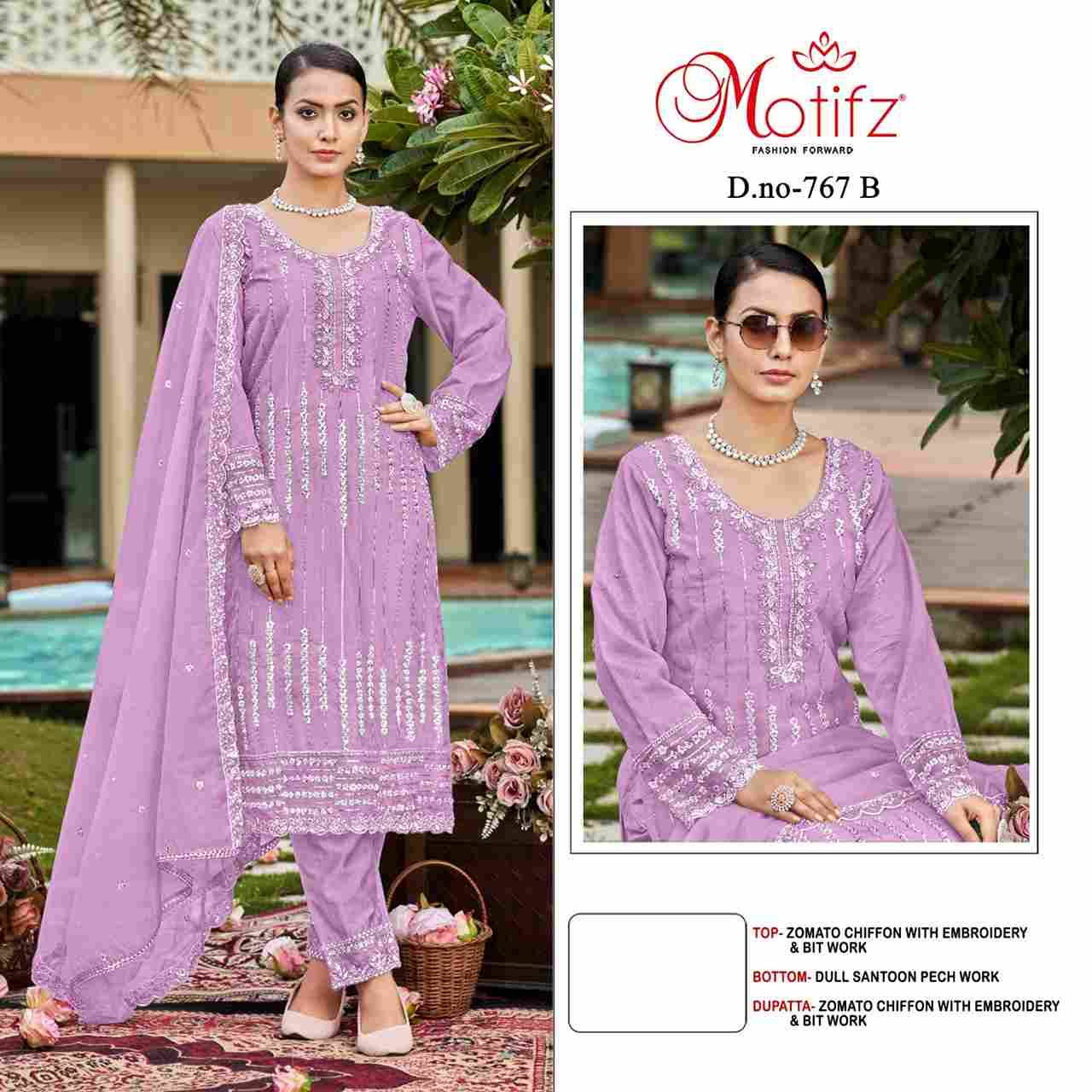 Motifz Hit Design 767 Colours By Motifz 767-A To 767-D Series Beautiful Pakistani Suits Colorful Stylish Fancy Casual Wear & Ethnic Wear Chiffon Dresses At Wholesale Price