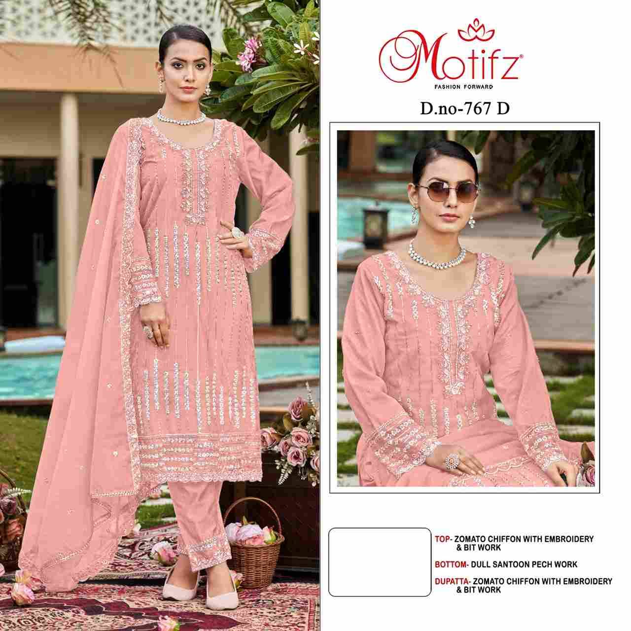 Motifz Hit Design 767 Colours By Motifz 767-A To 767-D Series Beautiful Pakistani Suits Colorful Stylish Fancy Casual Wear & Ethnic Wear Chiffon Dresses At Wholesale Price