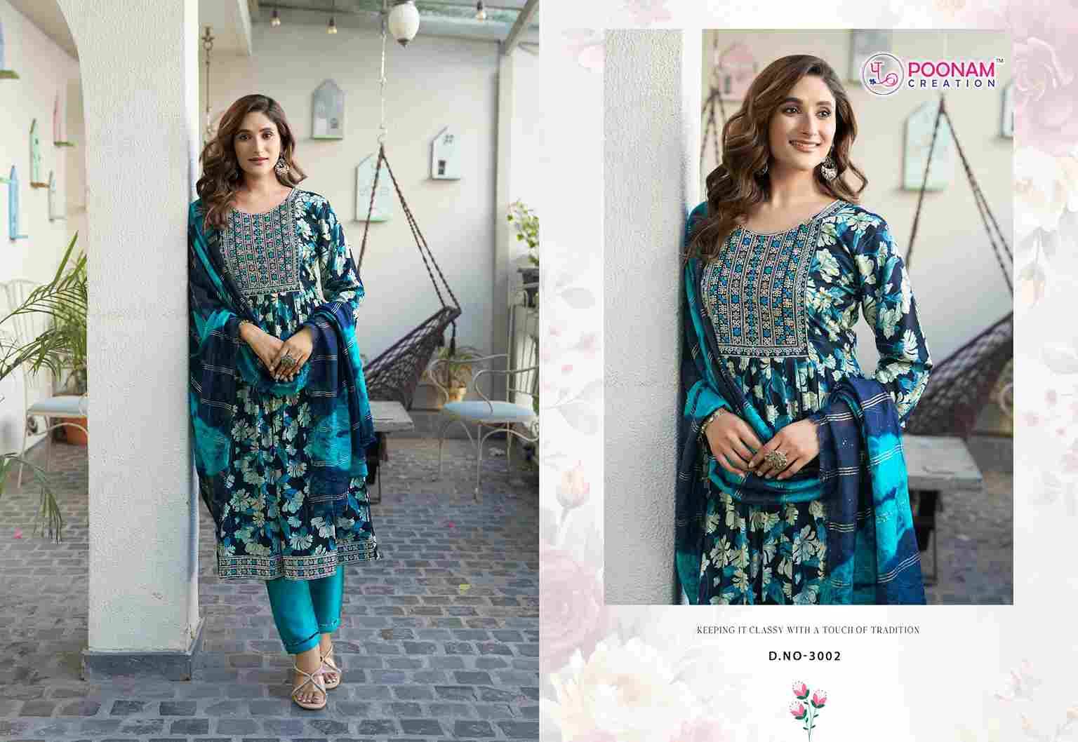 Sara Vol-3 By Poonam Creation 3001 To 3008 Series Beautiful Festive Suits Colorful Stylish Fancy Casual Wear & Ethnic Wear Rayon Foil Dresses At Wholesale Price