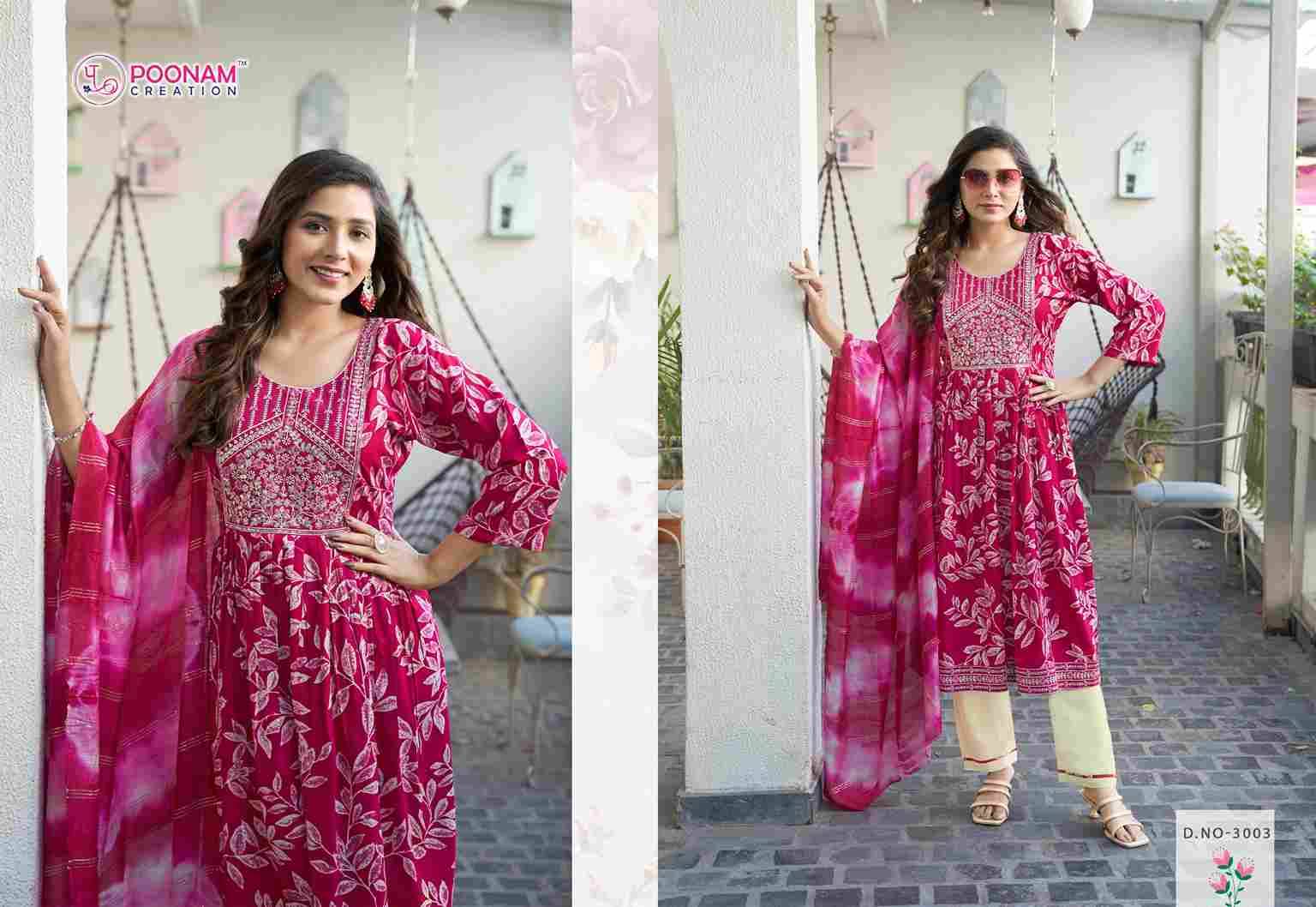 Sara Vol-3 By Poonam Creation 3001 To 3008 Series Beautiful Festive Suits Colorful Stylish Fancy Casual Wear & Ethnic Wear Rayon Foil Dresses At Wholesale Price