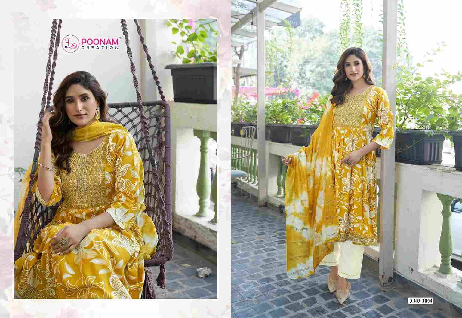 Sara Vol-3 By Poonam Creation 3001 To 3008 Series Beautiful Festive Suits Colorful Stylish Fancy Casual Wear & Ethnic Wear Rayon Foil Dresses At Wholesale Price