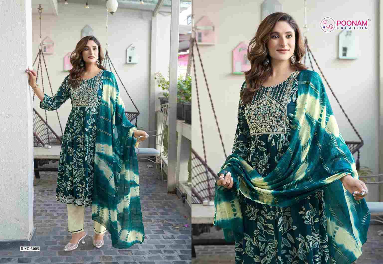 Sara Vol-3 By Poonam Creation 3001 To 3008 Series Beautiful Festive Suits Colorful Stylish Fancy Casual Wear & Ethnic Wear Rayon Foil Dresses At Wholesale Price