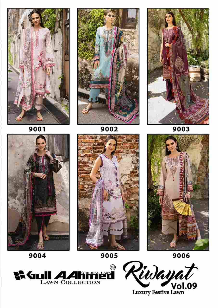 Riwayat Vol-9 By Gull Aahmed 9001 To 9006 Series Beautiful Festive Suits Stylish Fancy Colorful Casual Wear & Ethnic Wear Pure Lawn Embroidered Dresses At Wholesale Price