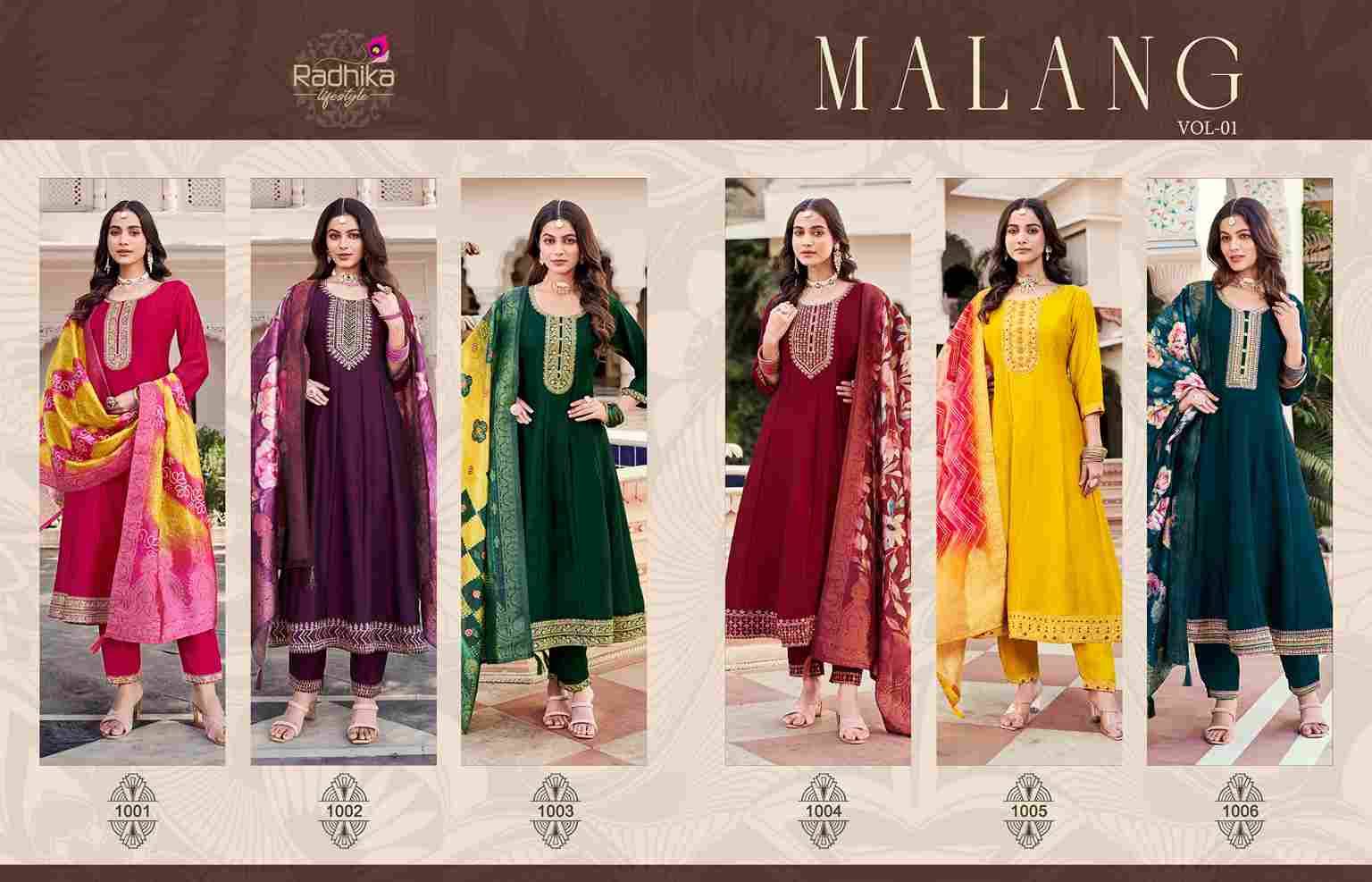 Malanag Vol-1 By Radhika Lifestyle 1001 To 1006 Series Designer Stylish Fancy Colorful Beautiful Party Wear & Ethnic Wear Collection Vichitra Silk Print Dresses At Wholesale Price