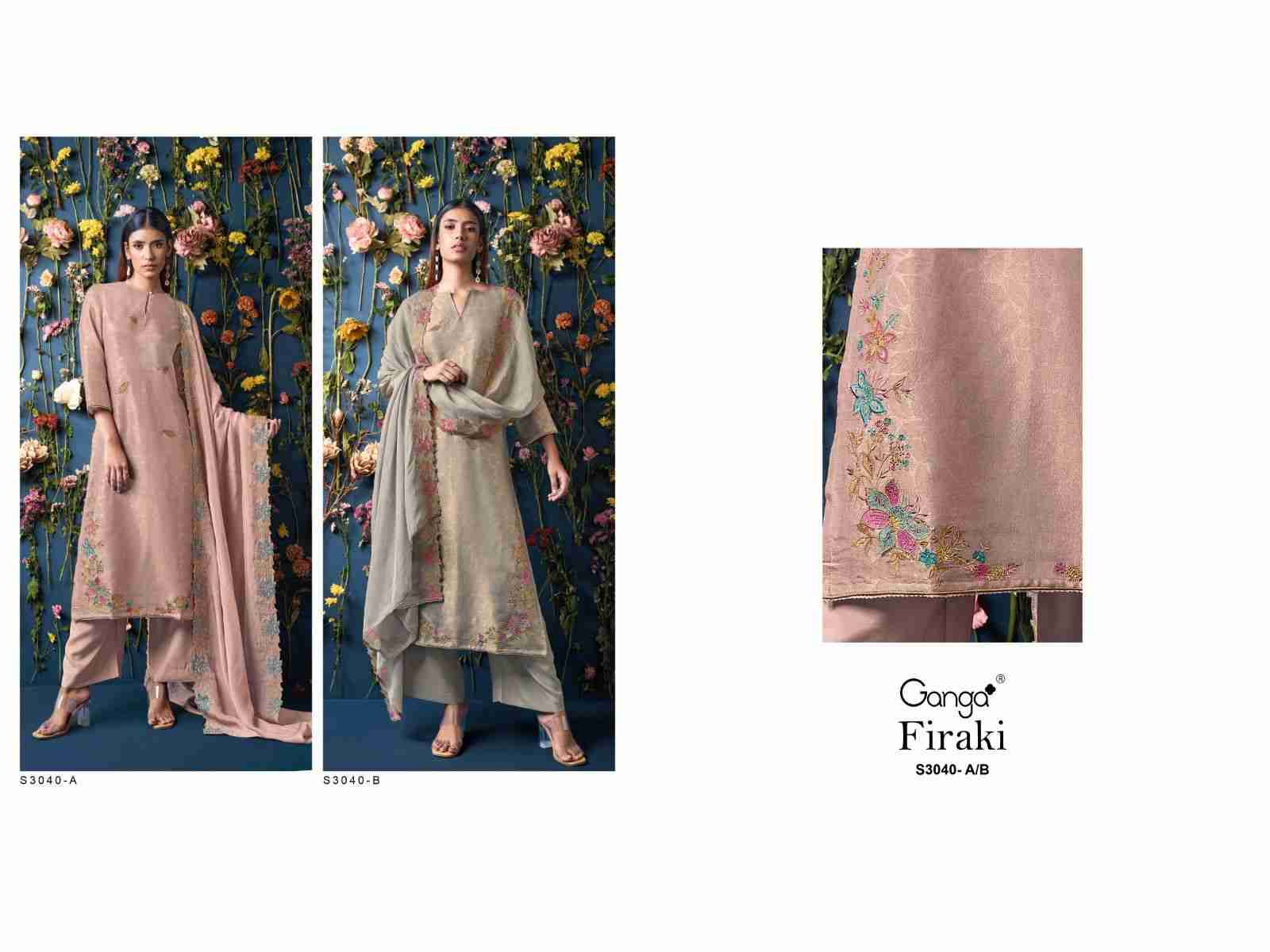 Firaki-3040 By Ganga Fashion 3040-A To 3040-B Series Beautiful Festive Suits Colorful Stylish Fancy Casual Wear & Ethnic Wear Pure Bemberg Silk Dresses At Wholesale Price