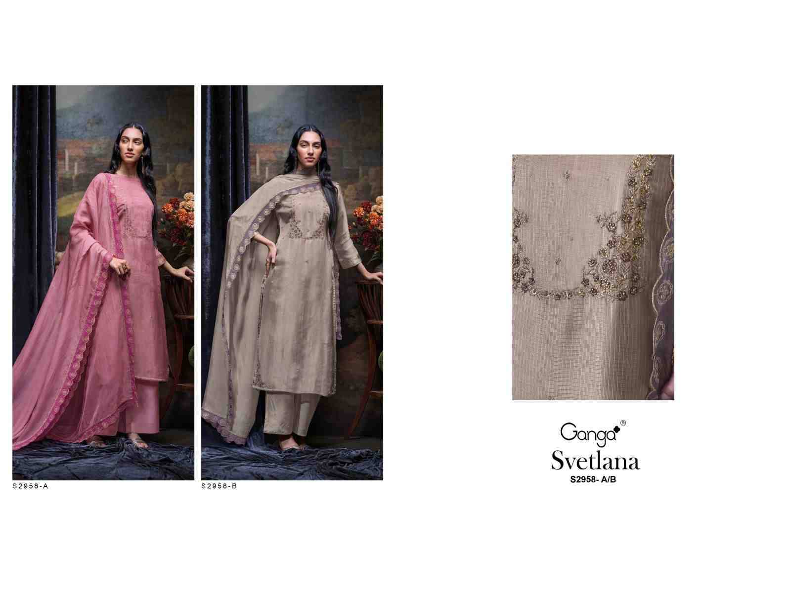 Svetlana-2958 By Ganga Fashion 2958-A To 2958-B Series Beautiful Festive Suits Colorful Stylish Fancy Casual Wear & Ethnic Wear Pure Bemberg Silk Dresses At Wholesale Price