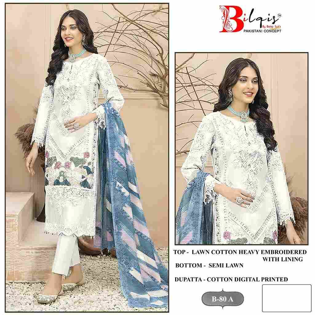 Bilqis 80 Colours By Bilqis 80-A To 80-D Series Beautiful Pakistani Suits Stylish Fancy Colorful Party Wear & Occasional Wear Cambric Lawn Cotton Embroidery Dresses At Wholesale Price