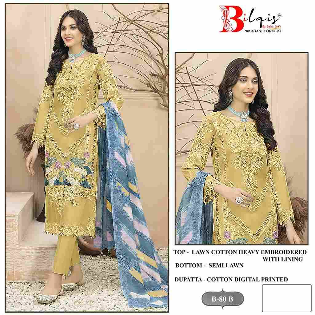 Bilqis 80 Colours By Bilqis 80-A To 80-D Series Beautiful Pakistani Suits Stylish Fancy Colorful Party Wear & Occasional Wear Cambric Lawn Cotton Embroidery Dresses At Wholesale Price