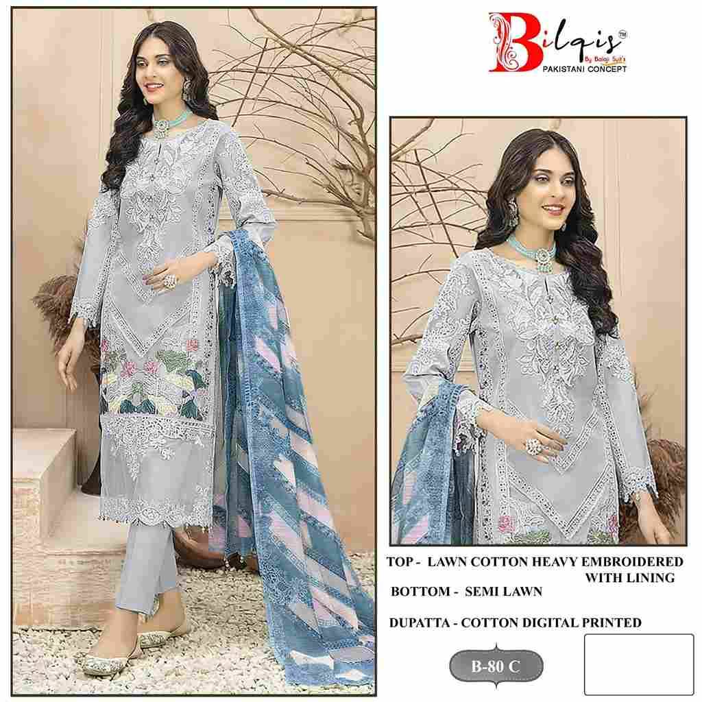 Bilqis 80 Colours By Bilqis 80-A To 80-D Series Beautiful Pakistani Suits Stylish Fancy Colorful Party Wear & Occasional Wear Cambric Lawn Cotton Embroidery Dresses At Wholesale Price