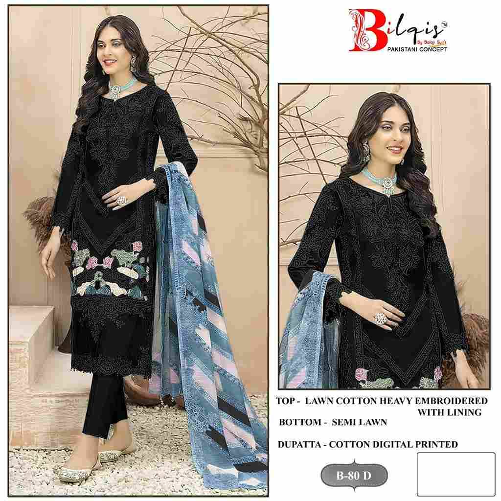 Bilqis 80 Colours By Bilqis 80-A To 80-D Series Beautiful Pakistani Suits Stylish Fancy Colorful Party Wear & Occasional Wear Cambric Lawn Cotton Embroidery Dresses At Wholesale Price