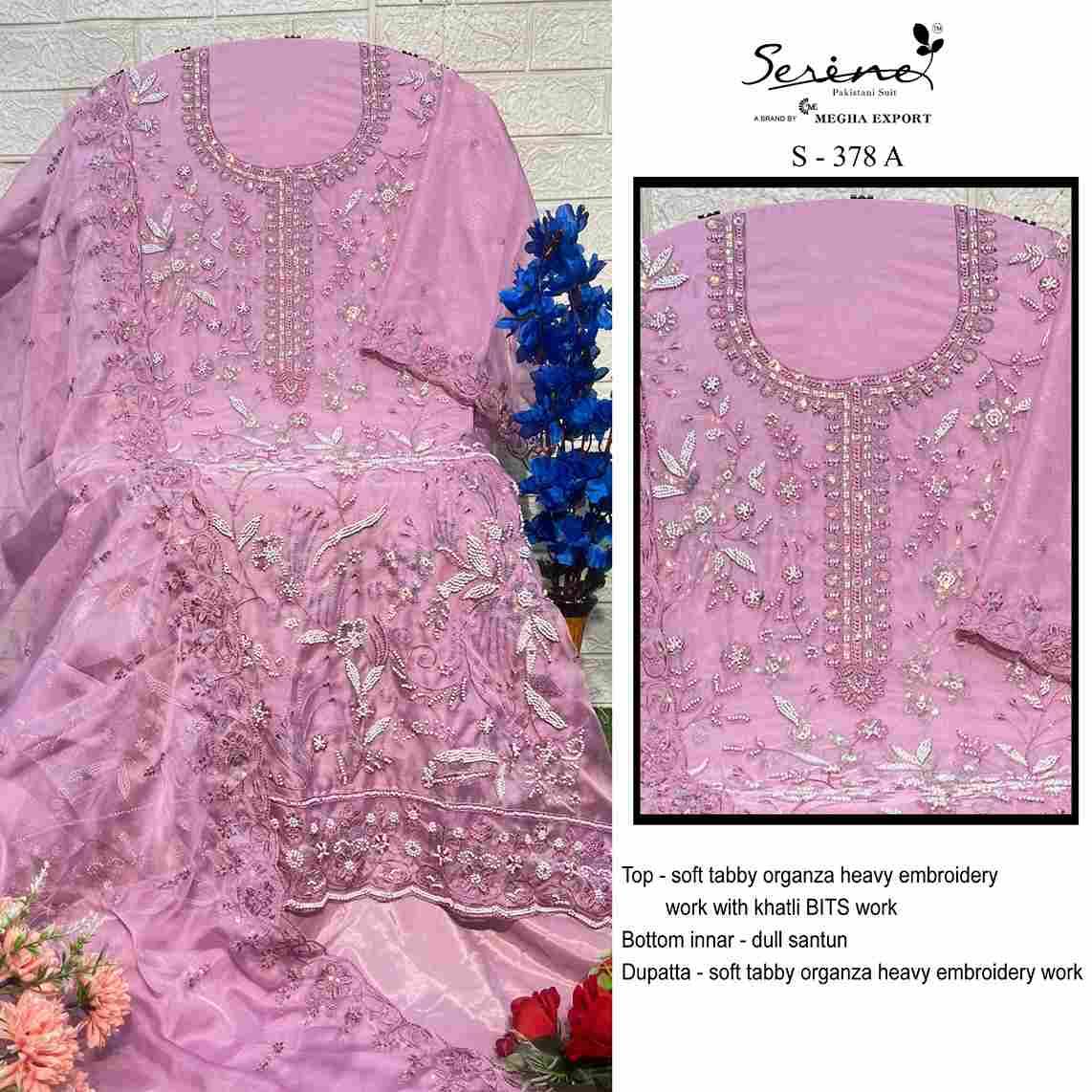 Serene Hit Design S-378 Colours By Serene S-378-A To S-378-D Series Designer Pakistani Suits Beautiful Fancy Colorful Stylish Party Wear & Occasional Wear Organza Embroidered Dresses At Wholesale Price