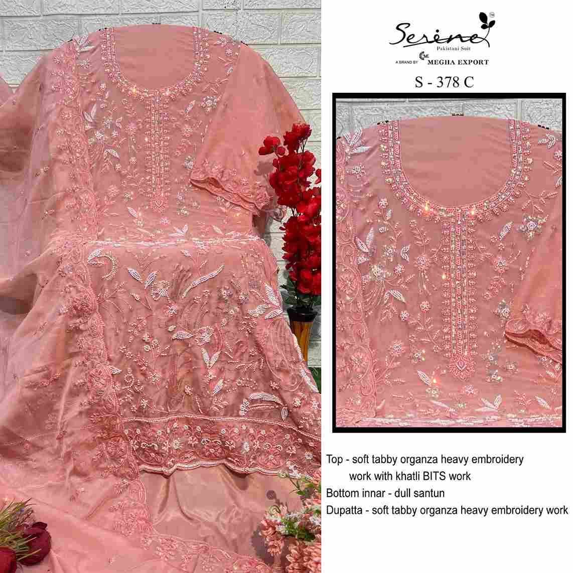 Serene Hit Design S-378 Colours By Serene S-378-A To S-378-D Series Designer Pakistani Suits Beautiful Fancy Colorful Stylish Party Wear & Occasional Wear Organza Embroidered Dresses At Wholesale Price