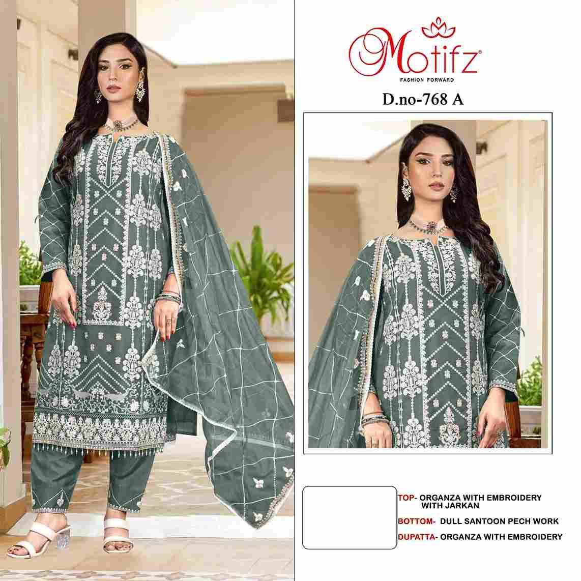 Motifz Hit Design 768 Colours By Motifz 768-A To 768-D Series Beautiful Pakistani Suits Colorful Stylish Fancy Casual Wear & Ethnic Wear Organza Dresses At Wholesale Price