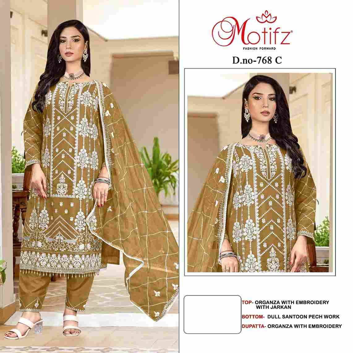 Motifz Hit Design 768 Colours By Motifz 768-A To 768-D Series Beautiful Pakistani Suits Colorful Stylish Fancy Casual Wear & Ethnic Wear Organza Dresses At Wholesale Price