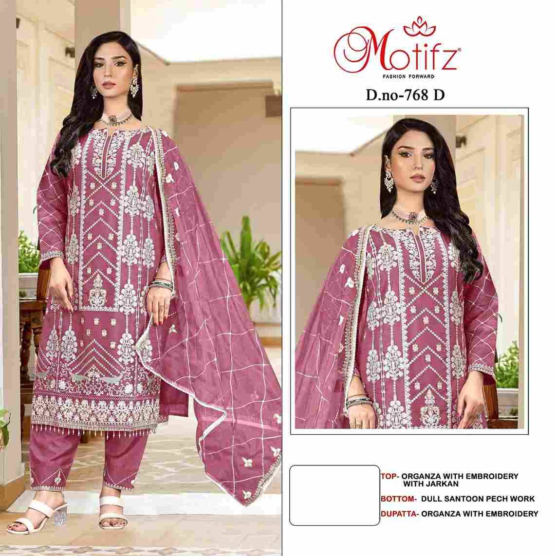 Motifz Hit Design 768 Colours By Motifz 768-A To 768-D Series Beautiful Pakistani Suits Colorful Stylish Fancy Casual Wear & Ethnic Wear Organza Dresses At Wholesale Price