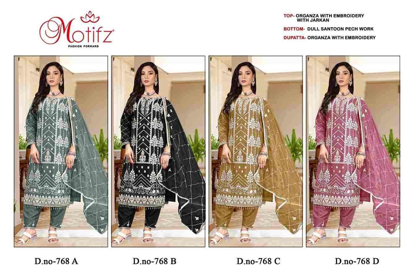 Motifz Hit Design 768 Colours By Motifz 768-A To 768-D Series Beautiful Pakistani Suits Colorful Stylish Fancy Casual Wear & Ethnic Wear Organza Dresses At Wholesale Price