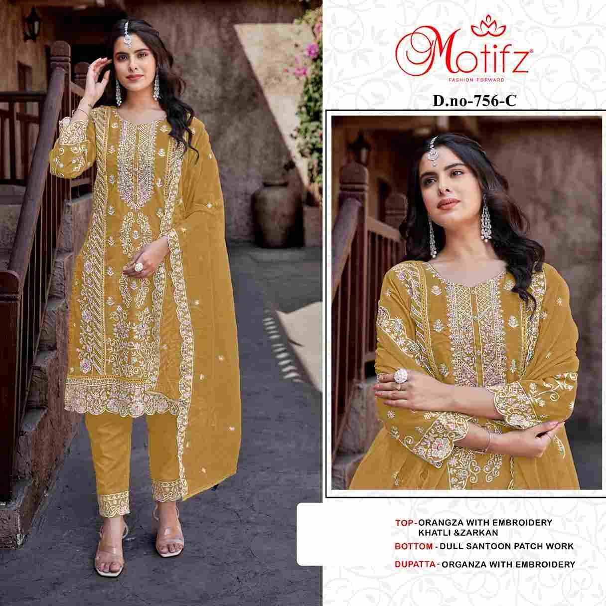 Motifz Hit Design 756 Colours By Motifz 756-A To 756-D Series Beautiful Pakistani Suits Colorful Stylish Fancy Casual Wear & Ethnic Wear Organza Dresses At Wholesale Price