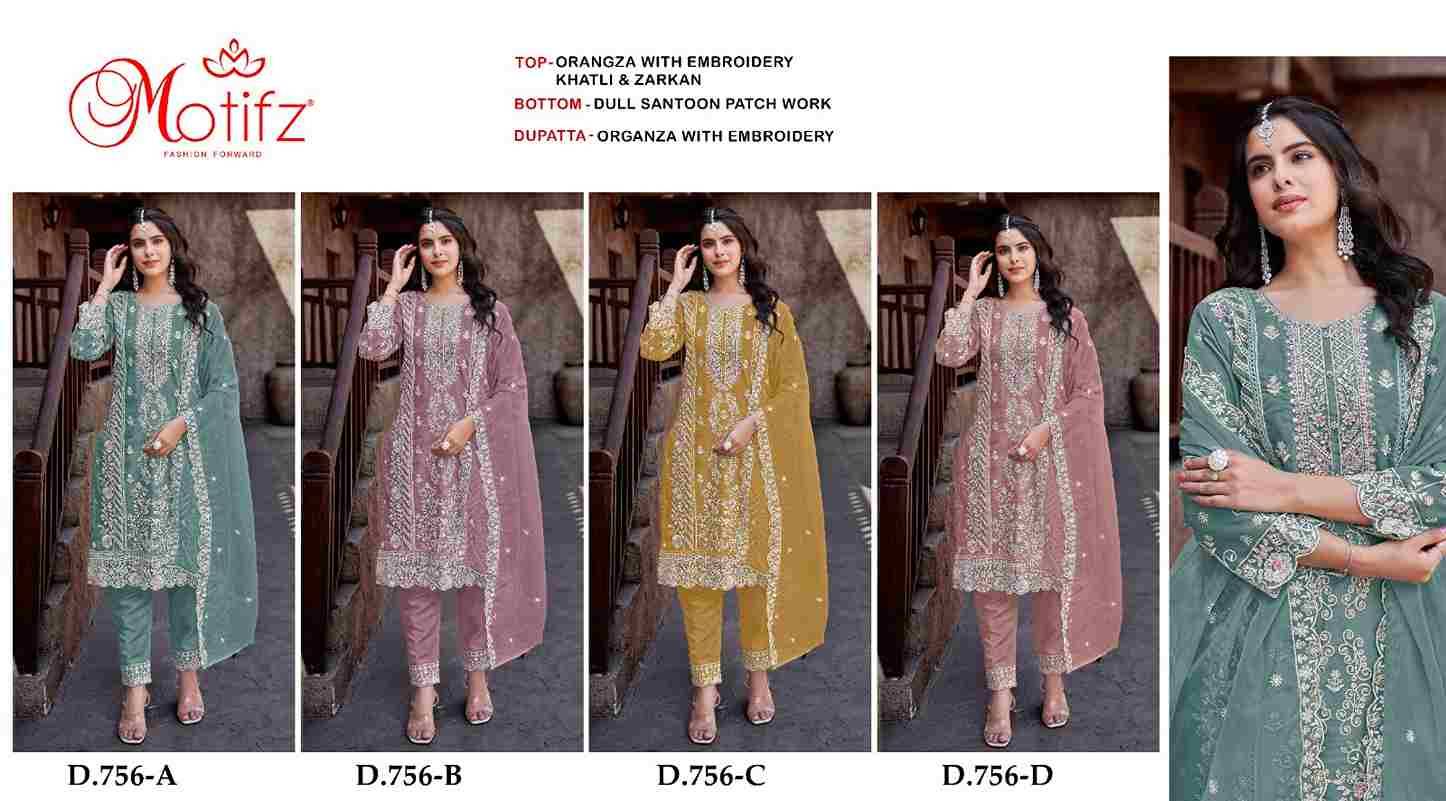 Motifz Hit Design 756 Colours By Motifz 756-A To 756-D Series Beautiful Pakistani Suits Colorful Stylish Fancy Casual Wear & Ethnic Wear Organza Dresses At Wholesale Price