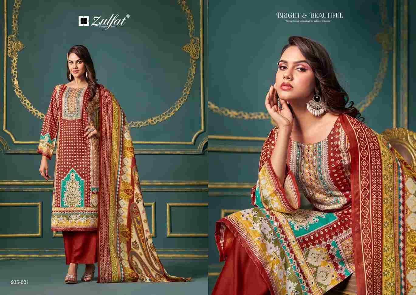 Tisha By Zulfat 605-001 To 605-006 Series Beautiful Festive Suits Stylish Fancy Colorful Casual Wear & Ethnic Wear Pure Viscose Rayon Print Dresses At Wholesale Price