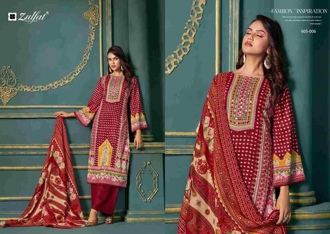 Tisha By Zulfat 605-001 To 605-006 Series Beautiful Festive Suits Stylish Fancy Colorful Casual Wear & Ethnic Wear Pure Viscose Rayon Print Dresses At Wholesale Price