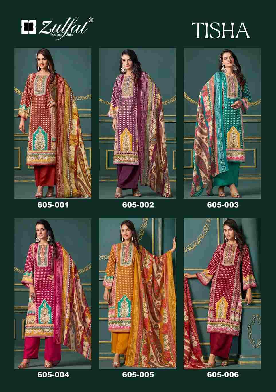 Tisha By Zulfat 605-001 To 605-006 Series Beautiful Festive Suits Stylish Fancy Colorful Casual Wear & Ethnic Wear Pure Viscose Rayon Print Dresses At Wholesale Price