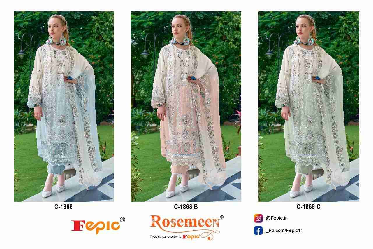 Fepic 1868 Colours By Fepic 1868-A To 1868-C Series Beautiful Pakistani Suits Colorful Stylish Fancy Casual Wear & Ethnic Wear Organza Embroidered Dresses At Wholesale Price