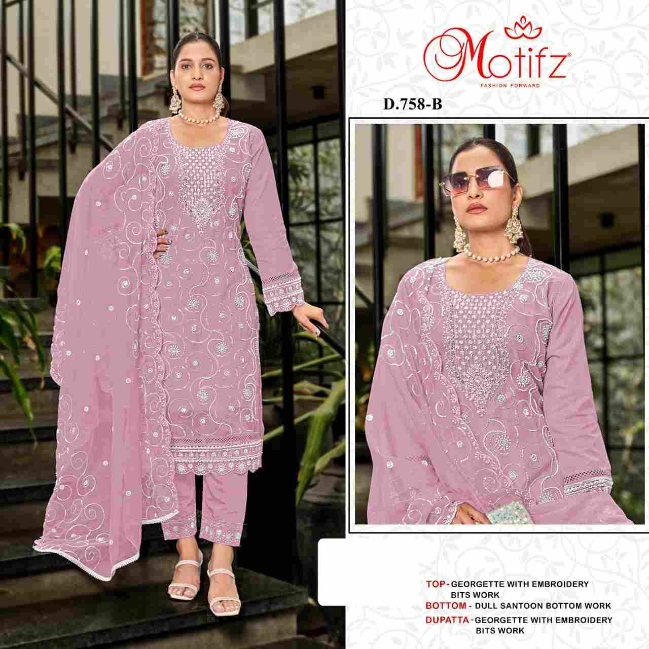 Motifz Hit Design 758 Colours By Motifz 758-B To 758-E Series Beautiful Pakistani Suits Colorful Stylish Fancy Casual Wear & Ethnic Wear Georgette Dresses At Wholesale Price