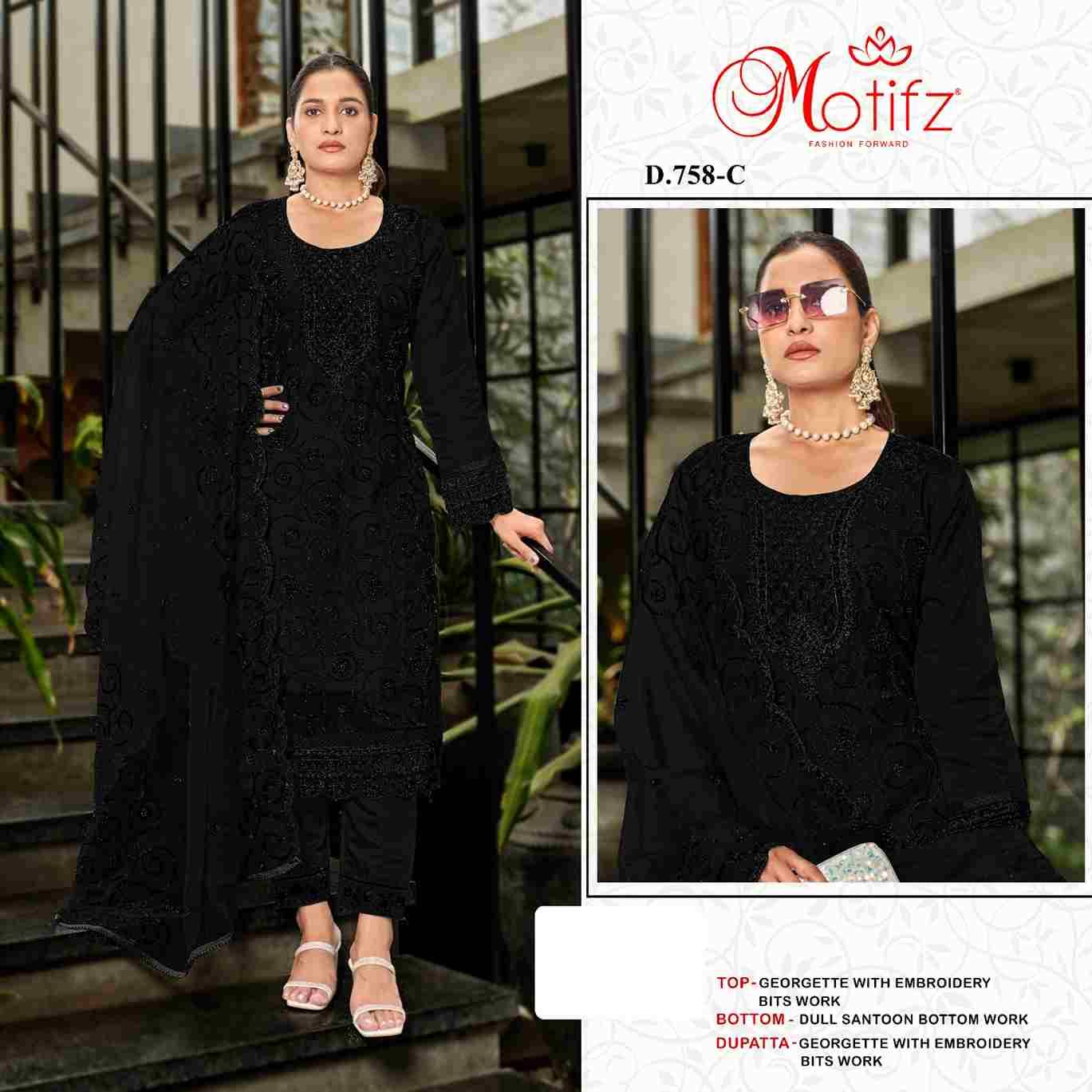 Motifz Hit Design 758 Colours By Motifz 758-B To 758-E Series Beautiful Pakistani Suits Colorful Stylish Fancy Casual Wear & Ethnic Wear Georgette Dresses At Wholesale Price