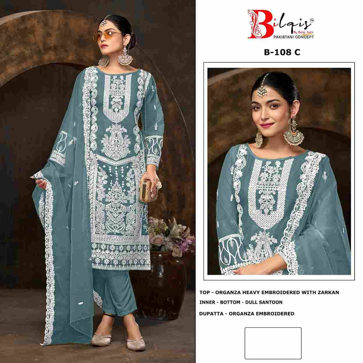 Bilqis 108 Colours By Bilqis 108-A To 108-D Series Beautiful Pakistani Suits Stylish Fancy Colorful Party Wear & Occasional Wear Organza Embroidery Dresses At Wholesale Price