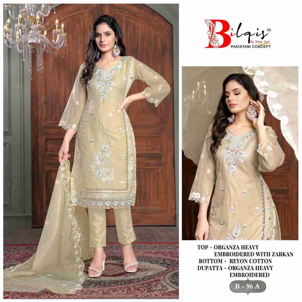 Bilqis 96 Colours By Bilqis 96-A To 96-D Series Beautiful Pakistani Suits Stylish Fancy Colorful Party Wear & Occasional Wear Organza Embroidery Dresses At Wholesale Price