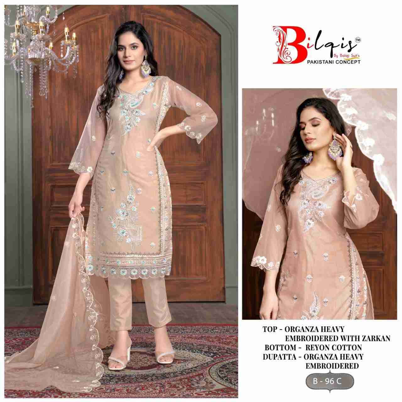 Bilqis 96 Colours By Bilqis 96-A To 96-D Series Beautiful Pakistani Suits Stylish Fancy Colorful Party Wear & Occasional Wear Organza Embroidery Dresses At Wholesale Price