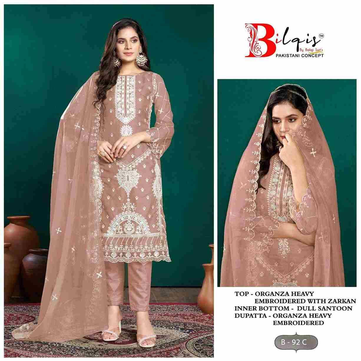 Bilqis 92 Colours By Bilqis 92-A To 92-D Series Beautiful Pakistani Suits Stylish Fancy Colorful Party Wear & Occasional Wear Organza Embroidery Dresses At Wholesale Price