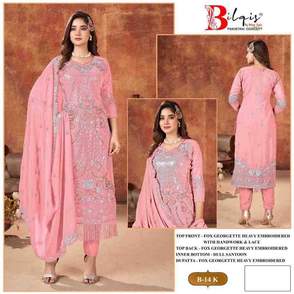 Bilqis 14 Colours Vol-4 By Bilqis 14-K To 14-N Series Beautiful Pakistani Suits Stylish Fancy Colorful Party Wear & Occasional Wear Faux Georgette Embroidery Dresses At Wholesale Price