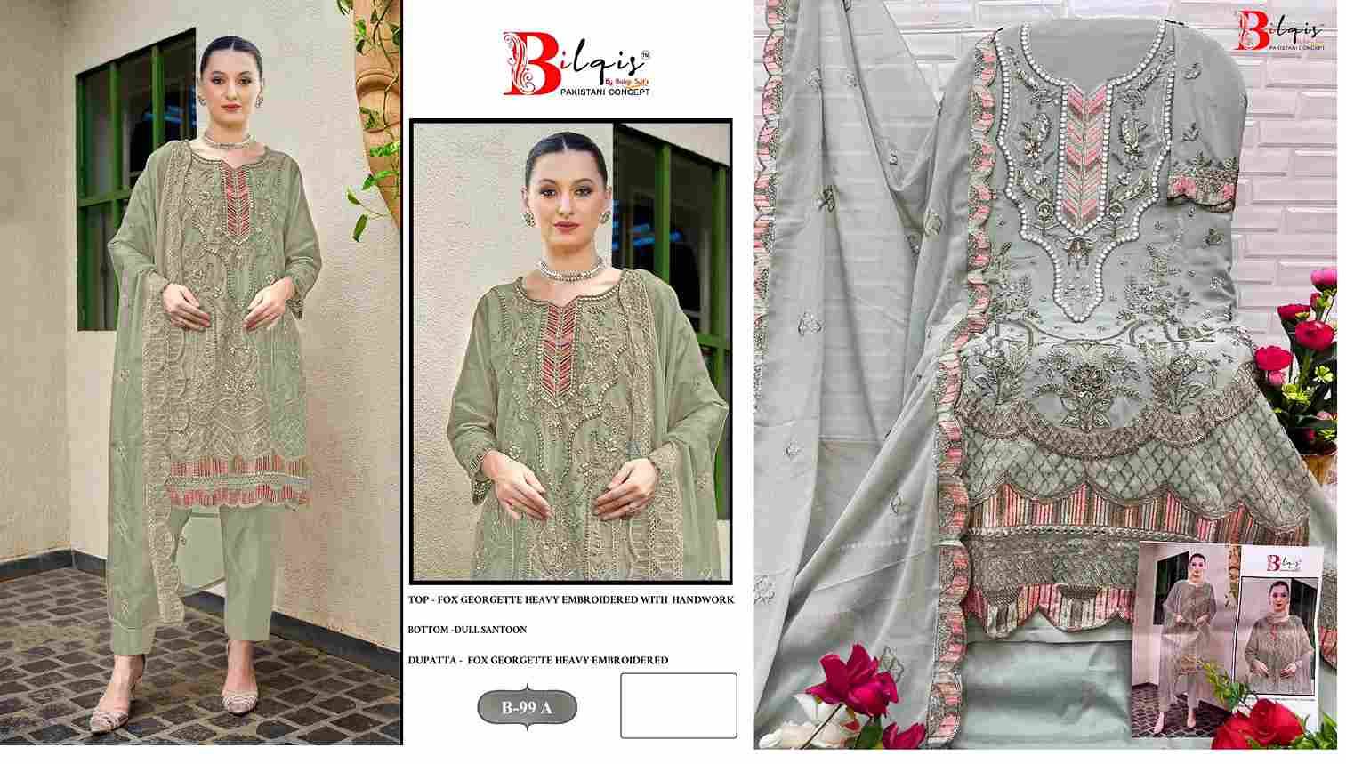 Bilqis 99 Colours By Bilqis 99-A To 99-D Series Beautiful Pakistani Suits Stylish Fancy Colorful Party Wear & Occasional Wear Faux Georgette Embroidery Dresses At Wholesale Price