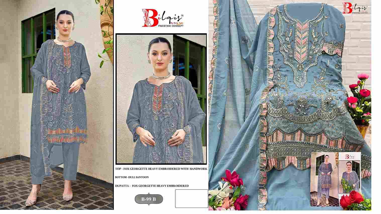 Bilqis 99 Colours By Bilqis 99-A To 99-D Series Beautiful Pakistani Suits Stylish Fancy Colorful Party Wear & Occasional Wear Faux Georgette Embroidery Dresses At Wholesale Price