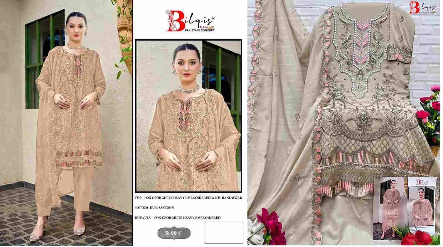 Bilqis 99 Colours By Bilqis 99-A To 99-D Series Beautiful Pakistani Suits Stylish Fancy Colorful Party Wear & Occasional Wear Faux Georgette Embroidery Dresses At Wholesale Price