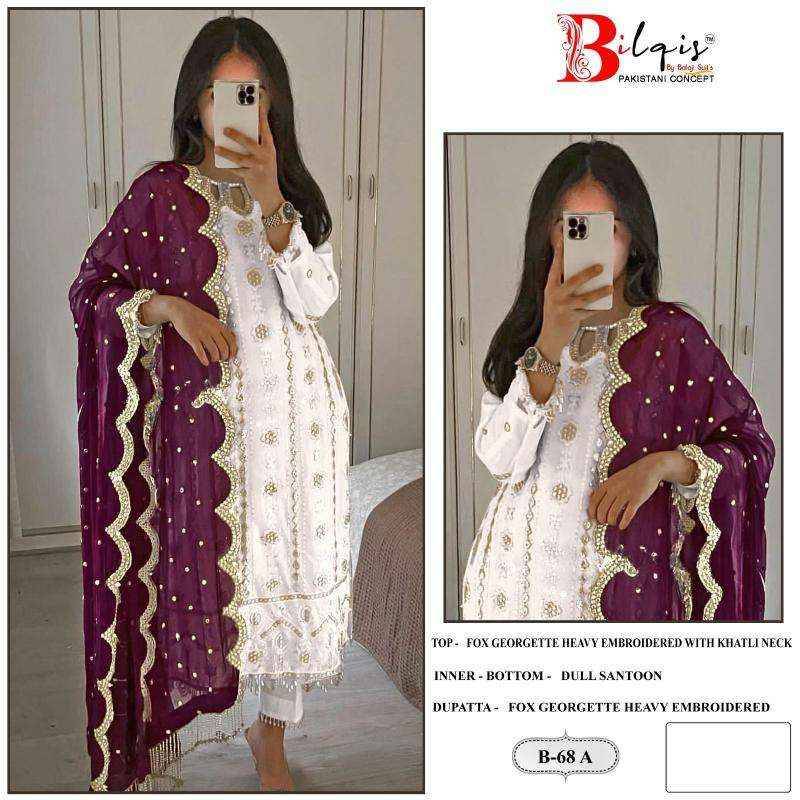 Bilqis 68 Colours By Bilqis 68-A To 68-D Series Beautiful Pakistani Suits Stylish Fancy Colorful Party Wear & Occasional Wear Faux Georgette Embroidery Dresses At Wholesale Price