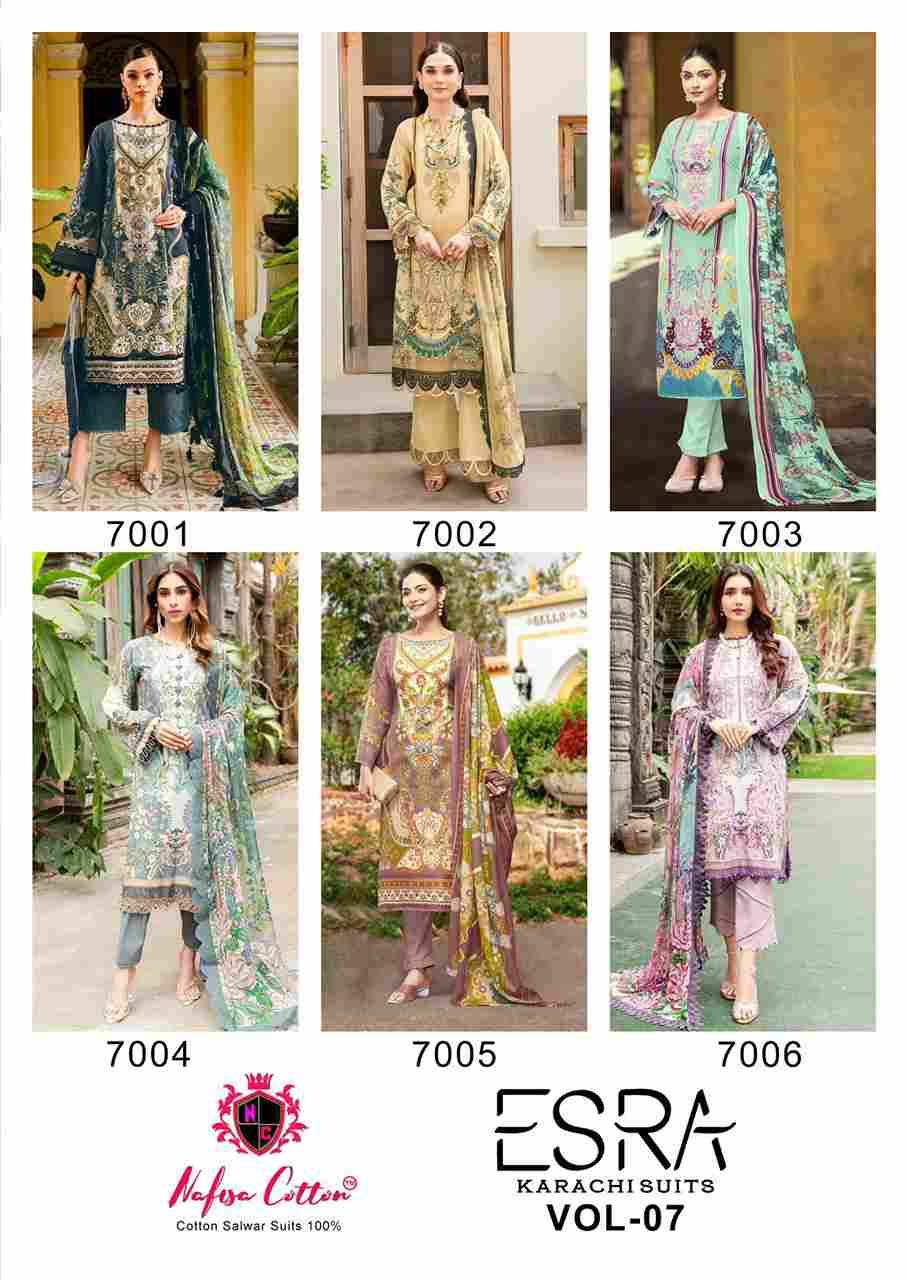 Esra Vol-7 By Nafisa Cotton 7001 To 7006 Series Beautiful Stylish Festive Suits Fancy Colorful Casual Wear & Ethnic Wear & Ready To Wear Pure Cotton Dresses At Wholesale Price