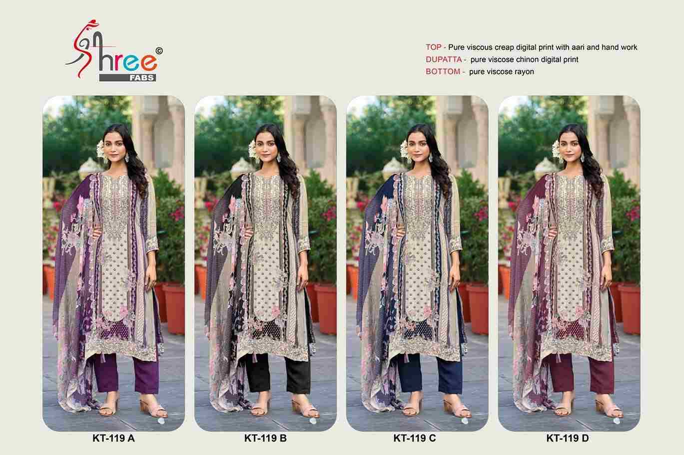 Shree Fabs Hit Design Kt-119 Colours By Shree Fabs Kt-119-A To Kt-119-D Series Designer Pakistani Suits Beautiful Fancy Stylish Colorful Party Wear & Occasional Wear Pure Viscose Crepe Embroidery Dresses At Wholesale Price