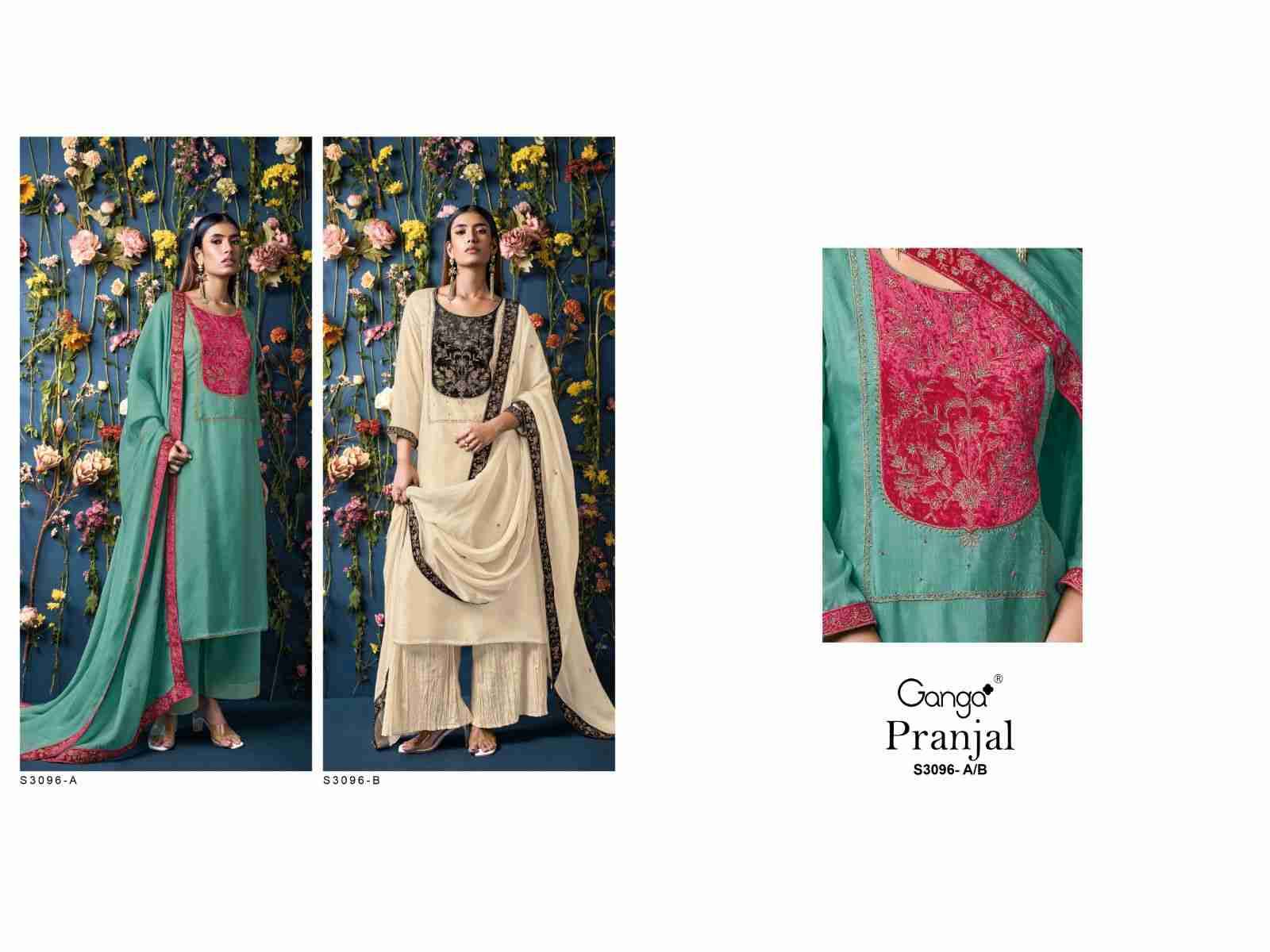 Pranjal-3096 By Ganga Fashion 3096-A To 3096-B Series Beautiful Festive Suits Colorful Stylish Fancy Casual Wear & Ethnic Wear Pure Bemberg Silk Dresses At Wholesale Price