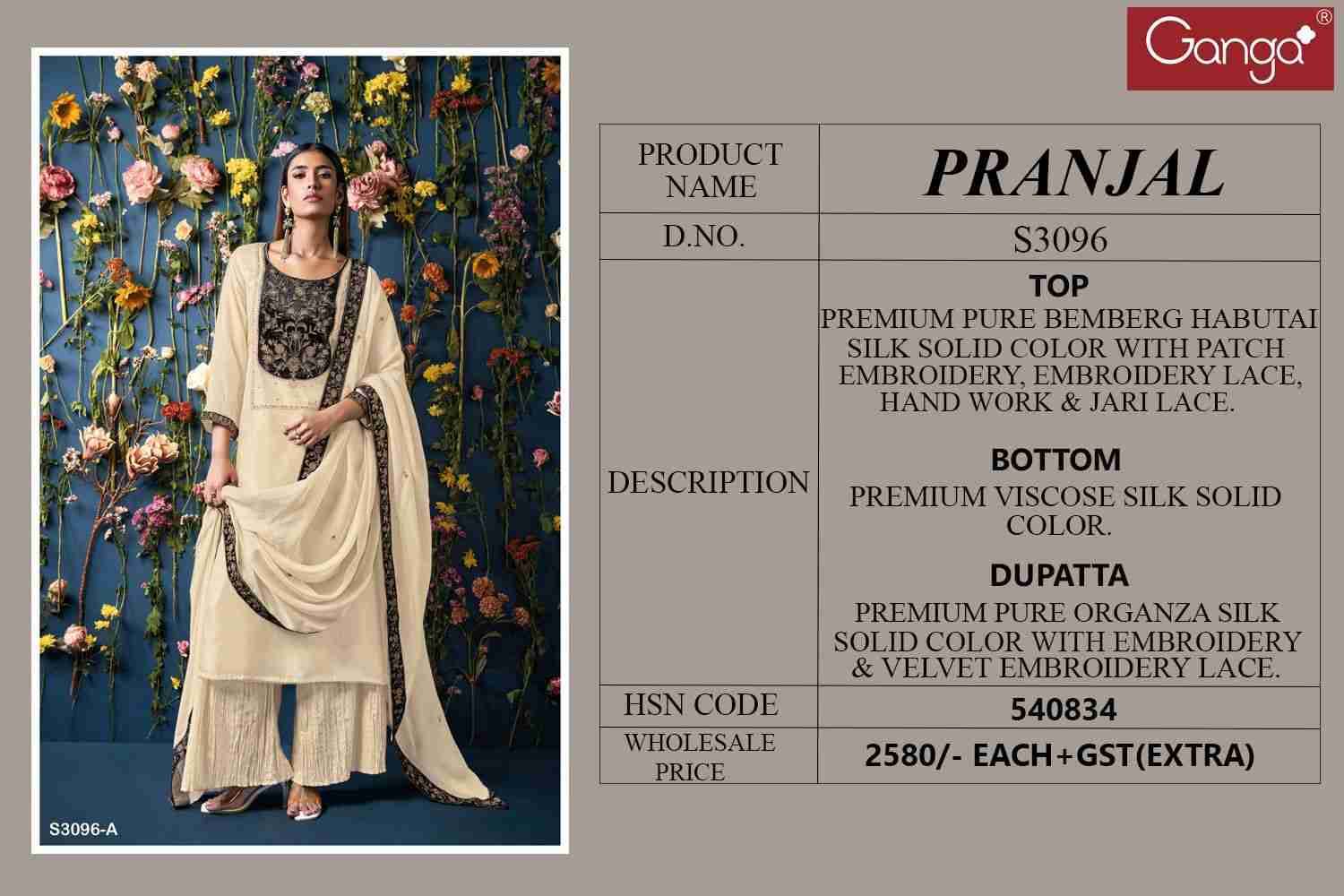 Pranjal-3096 By Ganga Fashion 3096-A To 3096-B Series Beautiful Festive Suits Colorful Stylish Fancy Casual Wear & Ethnic Wear Pure Bemberg Silk Dresses At Wholesale Price