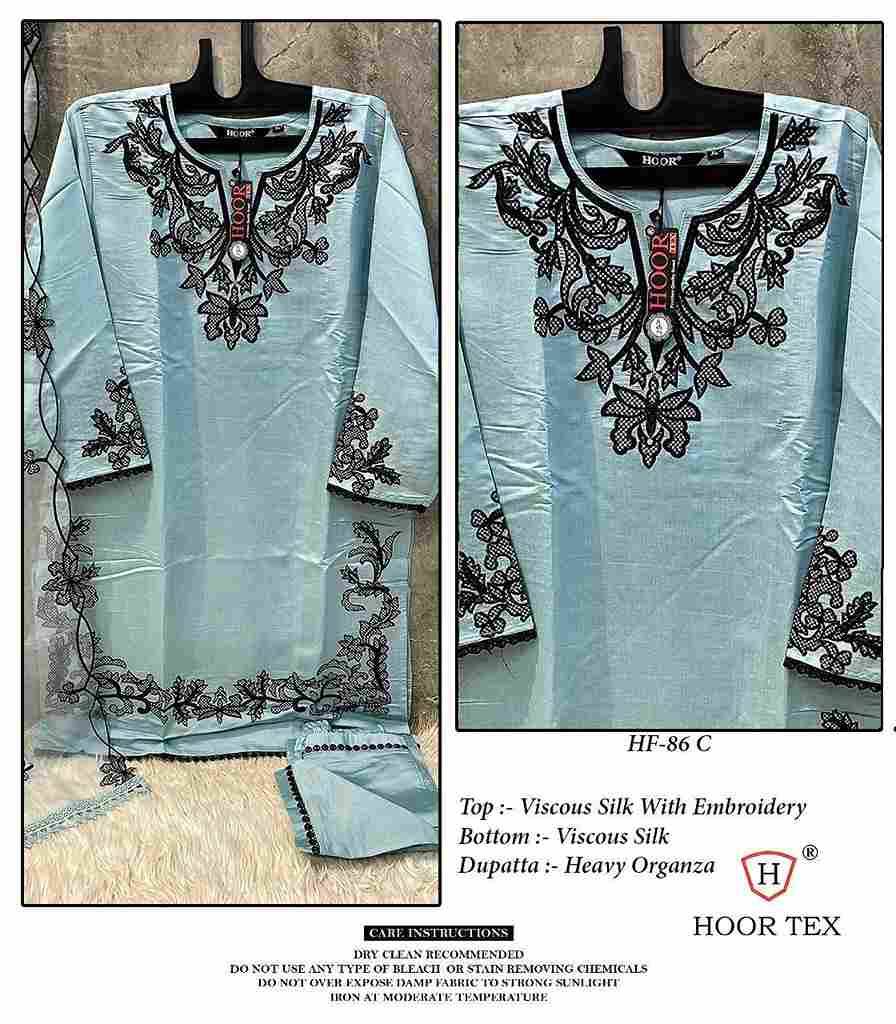 Hoor Tex Hit Design HF-86 Colours By Hoor Tex HF-86-A To HF-86-D Series Designer Festive Pakistani Suits Collection Beautiful Stylish Fancy Colorful Party Wear & Occasional Wear Viscose Silk Embroidered Dresses At Wholesale Price